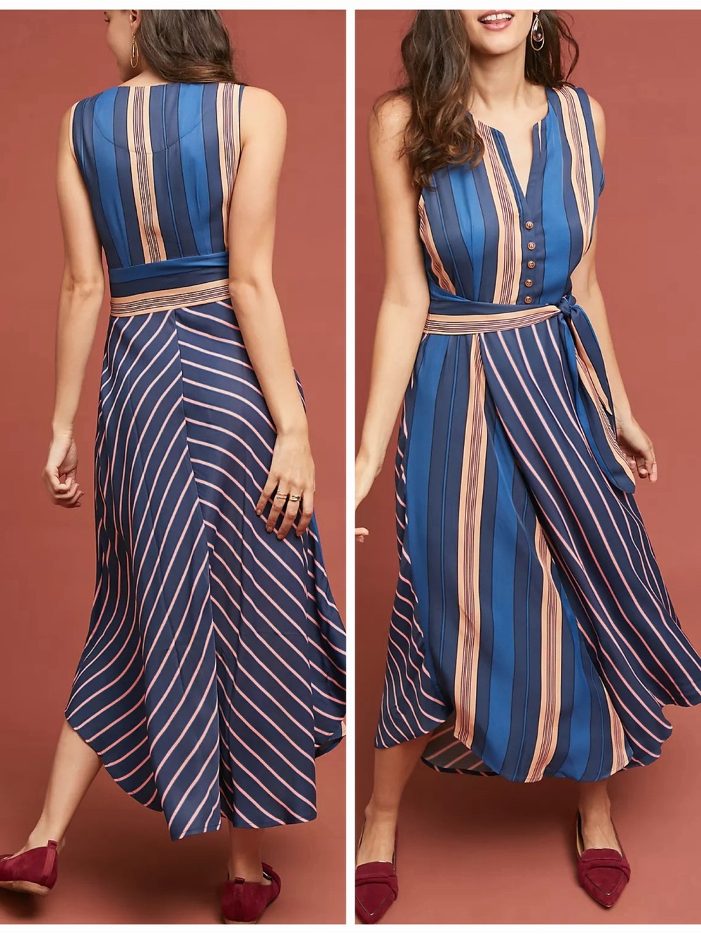 Maeve Anthropologie Atalanta Striped Asymmetrical Midi Dress Size Small